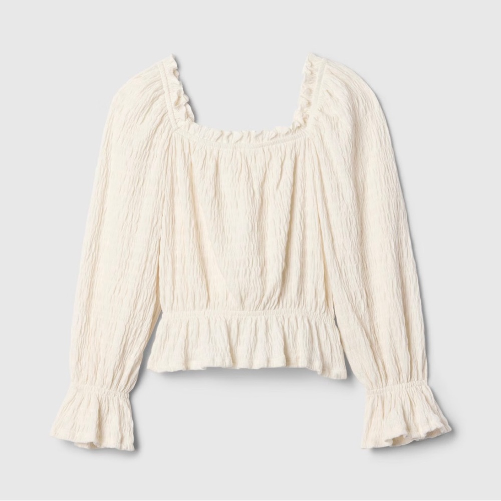 Girl’s Gap cream crinkle peplum top size medium